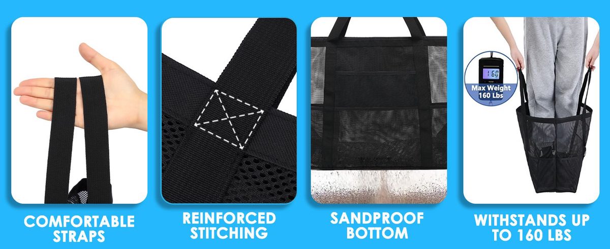 Product Details Comfortable straps, reinforced stitching, sandproof base, 160 lbs.